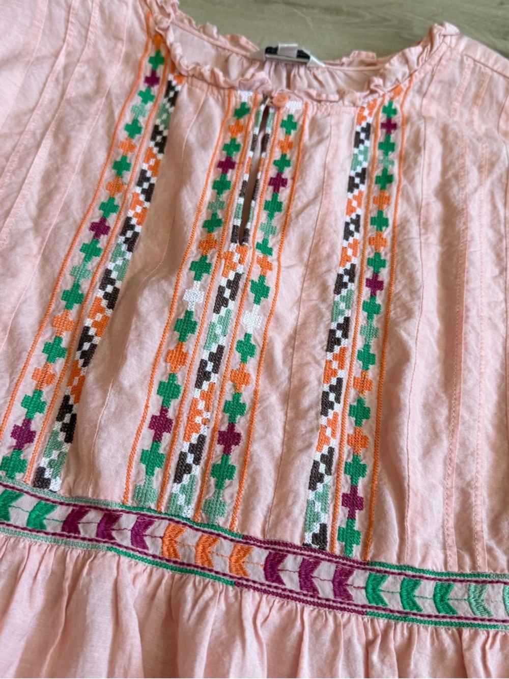 Lucky Brand Boho Embroidered Gauzey Blouse Peach Spring Peasant Top Size 1X - Picture 3 of 11